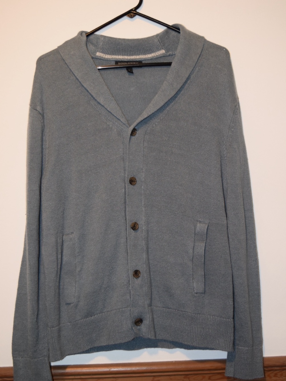 Banana Republic Italian Linen Sweater Blazer Mens L Gray Knit Cardigan Jacket